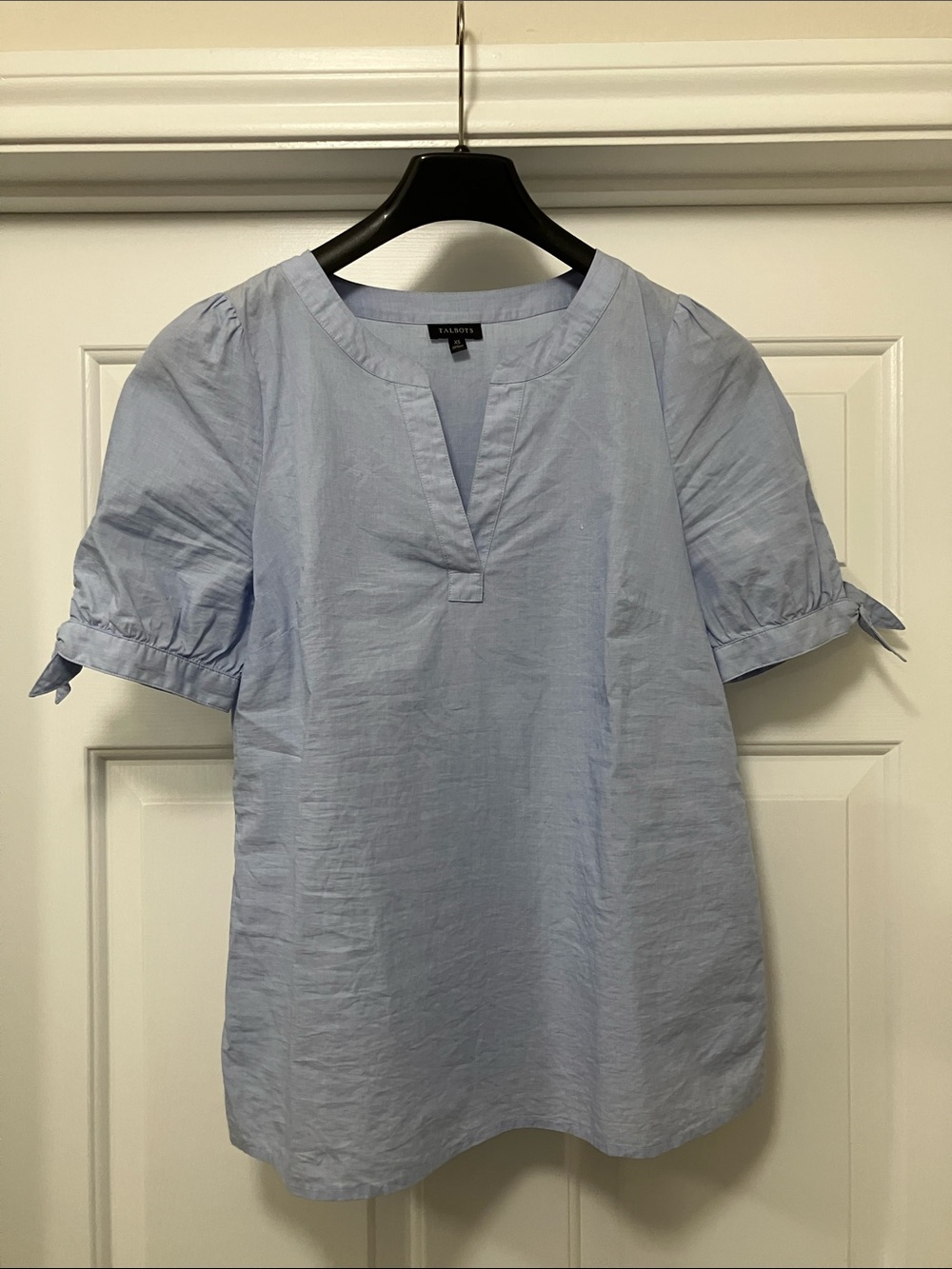 Talbots Sky Blue Short Sleeve V-Notch Blouse